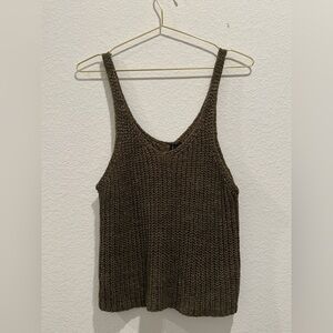 Anthropologie Moon and Madison Brown Olive Green Knit crochet Tank Top